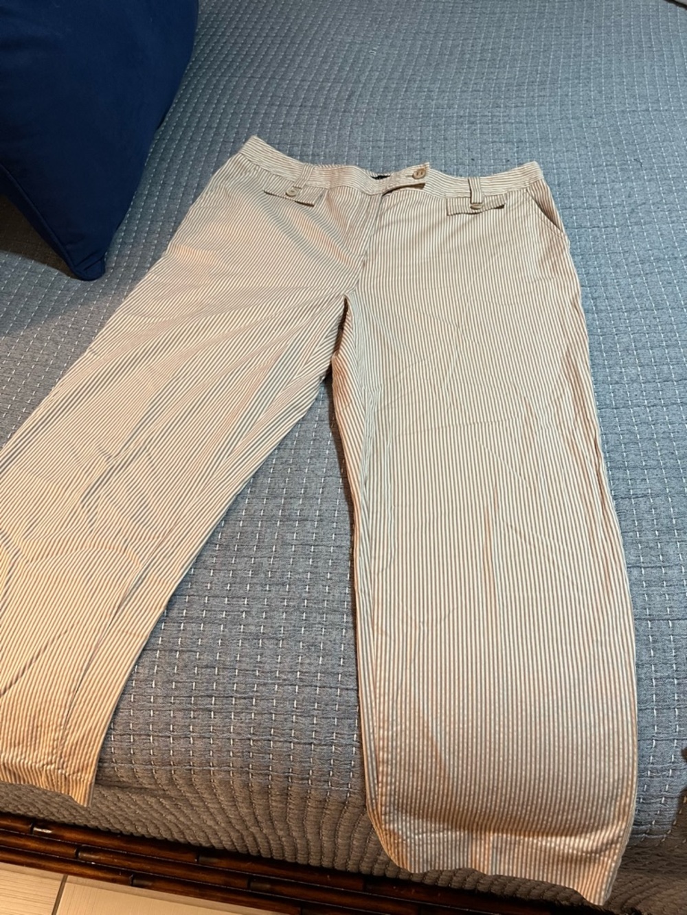 Talbots Beige and White Pinstripe Wide-Leg Pants
